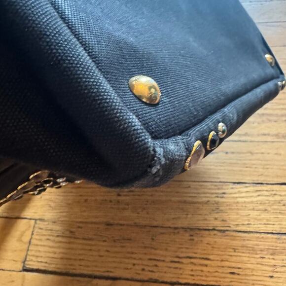 Prada Canapa Studded Black Canvas Tote Bag with Strap crystals - Picture 8 of 9